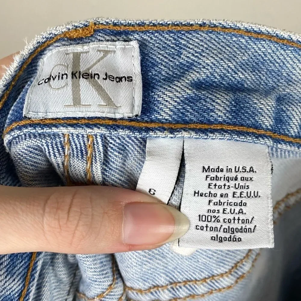 Vintage Calvin Klein Bleach Dyed Denim High Rise Mom Jeans Size 6